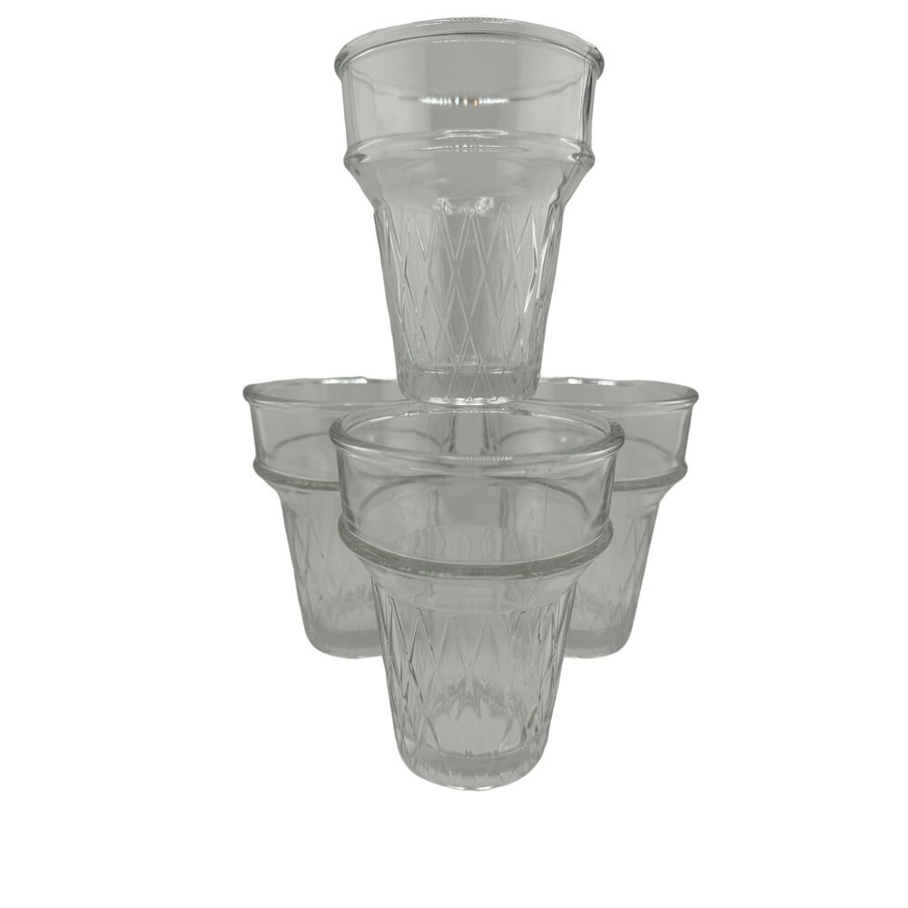 Vintage Ice Cream Cone Cups Clear Glassware Set of 4